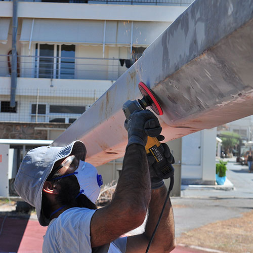 Δημοτικό Στάδιο Αγίου Νικολάου: Έλεγχος στατικής επάρκειας - NDT επιθεώρηση και επισκευή των 4 μεταλλικών πυλώνων φωτισμού