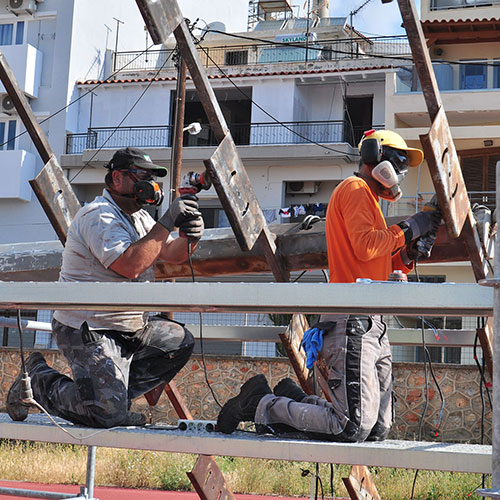 Δημοτικό Στάδιο Αγίου Νικολάου: Έλεγχος στατικής επάρκειας - NDT επιθεώρηση και επισκευή των 4 μεταλλικών πυλώνων φωτισμού