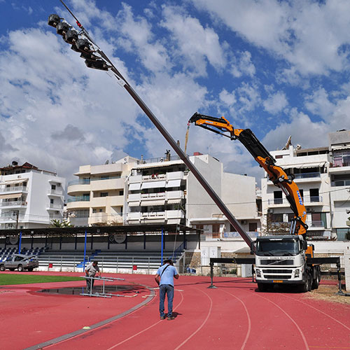 Δημοτικό Στάδιο Αγίου Νικολάου: Έλεγχος στατικής επάρκειας - NDT επιθεώρηση και επισκευή των 4 μεταλλικών πυλώνων φωτισμού