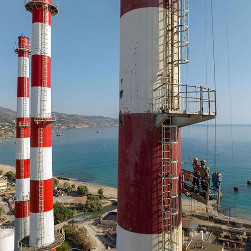 Α.Η.Σ. Λινοπεραμάτων ΔΕΗ: Επισκευή τριών καμινάδων ύψους 80 μέτρων