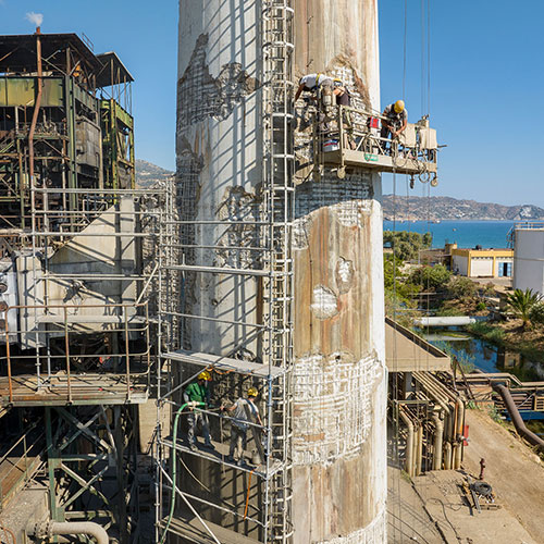 Α.Η.Σ. Λινοπεραμάτων ΔΕΗ: Επισκευή τριών καμινάδων ύψους 80 μέτρων